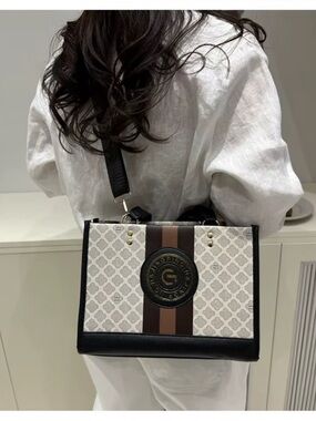 Monogram Stripe Tote Bag G Logo Medallion Top Handle Crossbody Shoulder Bag NIP